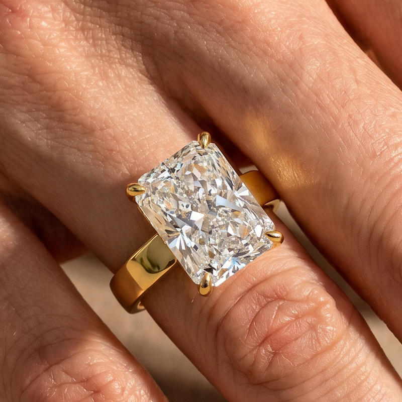 ER1827YS-1 S925 7.0Ct Radiant Cut Wide Band Engagement Ring For Woman - Image 1