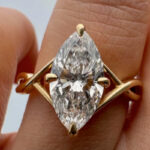 S925 Moissanite Twist 3.0Ct Marquise Cut Yellow Gold Engagement Ring