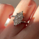 S925 Moissanite Curved 3.0Ct Marquise Cut White Gold Engagement Ring