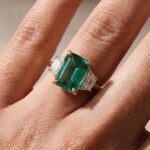 S925 Gorgeous Paraiba Tourmaline Radiant Cut&Emerald Cut Three Stone Engagement Ring