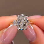 S925 Sterling Silver Three Stone 5.0Ct Radiant Cut Engagement Ring