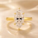 S925 Moissanite Solitaire 3.0Ct Marquise Cut Yellow Gold Engagement Ring - Image 4