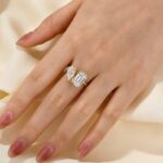 S925 Unique Double Stones Design Emerald Cut & Pear Cut Engagement Ring In Sterling Silver - Image 2