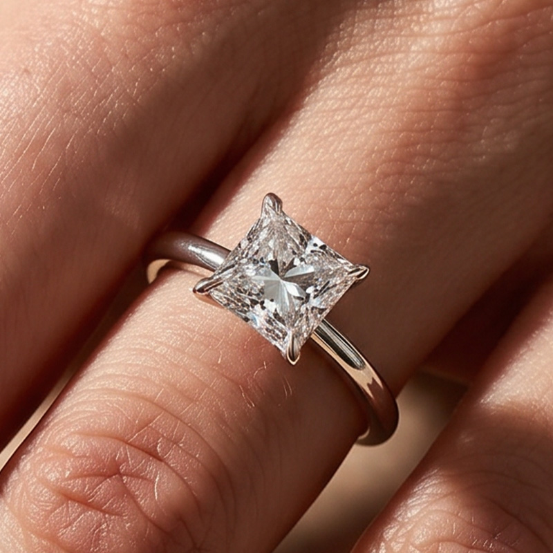 ER394PS-3 S925 Classic Square Princess Cut Engagement Ring for Women In Sterling Silver - Image 1