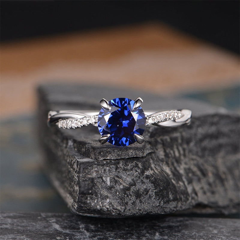 ER413S-2 S925 Classic Twist 1.25 Carat Round Cut Blue Sapphire Engagement Ring For Her In Sterling Silver - Image 1