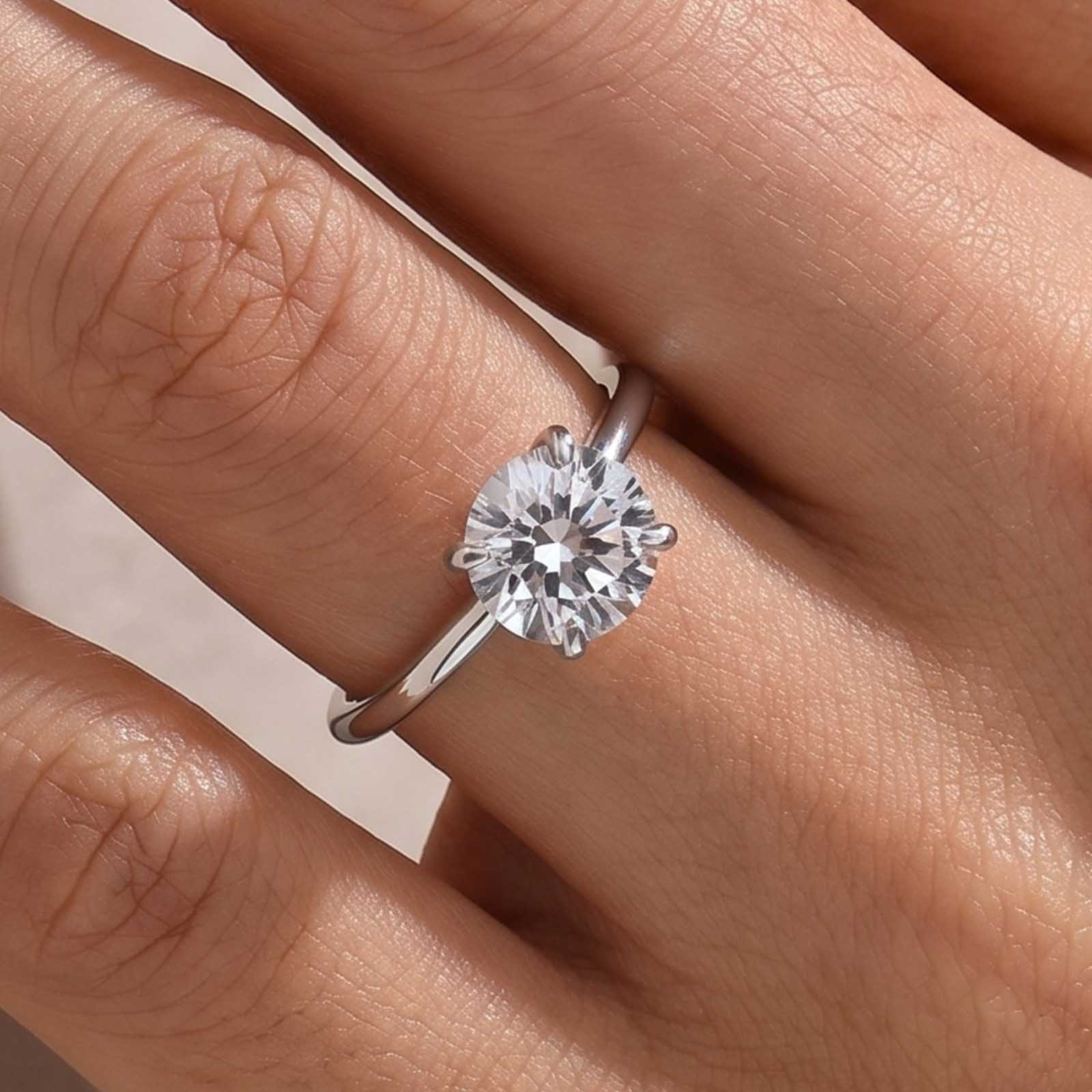 ER456PMSS-1 S925 Maxine Moissanite Solitaire 2.0~4.0 Carat Round Cut Engagement Ring - Image 1