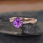 S925 Rose Gold Twist Round Cut Amethyst Purple Promise Ring For Her - Image 4