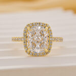 S925 Luxurious Halo Cushion Cut Sona Simulated Diamond Engagement Ring In Sterling Silver - Image 8