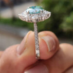 S925 Cyan Blue Moissanite Snowflake Design 2.0 Carat Halo Round Cut Engagement Ring - Image 5