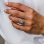 S925 Moissanite Round Cut Paraiba Tourmaline Engagement Ring - Image 3