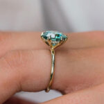 S925 Moissanite Round Cut Paraiba Tourmaline Engagement Ring - Image 4