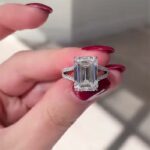 S925 10.0Ct Emerald Cut Split Shank Engagement Ring In Sterling Silver