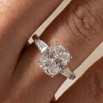 S925 Exquisite White Gold Cushion Cut Three Stone Engagement Ring In Sterling Silver - Image 2