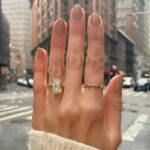 S925 Unique Yellow Gold Emerald Cut Bezel Engagement Ring In Sterling Silver - Image 3