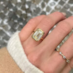 S925 Unique Yellow Gold Emerald Cut Bezel Engagement Ring In Sterling Silver