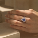 S925 Attractive Double Halo Pear Cut Aquamarine Blue/Purple Engagement Ring - Image 3