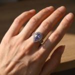 S925 Attractive Double Halo Pear Cut Aquamarine Blue/Purple Engagement Ring - Image 2