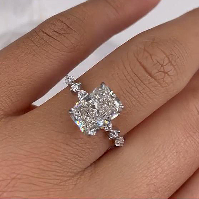 ER856PS-6 S925 Sparkle 3.5 Ct Radiant Cut Engagement Ring For Women in Sterling Silver - Image 1
