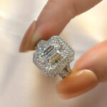 S925 Maxine Split Shank 2PC 3.5Carat Emerald Cut Wedding Ring Set in Sterling Silver