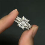 S925 Timeless 3.5 Carat Radiant Cut Simulated Diamond 3PC Wedding Ring Set - Image 2