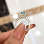 S925 Exclusive Halo Asscher Cut Light Aquamarine Blue Engagement Ring In Sterling Silver - Image 4