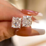 S925 2.0Ct*2 Classic Crushed Ice Cushion Cut Women's Stud Earrings In Sterling Silver