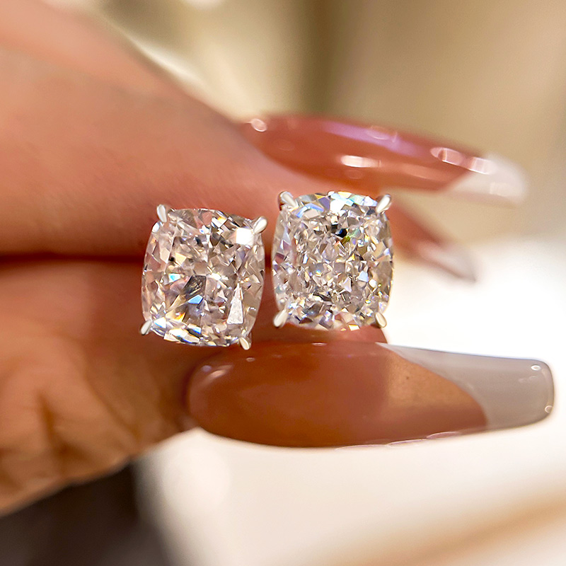 IMG-3486 S925 2.0Ct*2 Classic Crushed Ice Cushion Cut Women's Stud Earrings In Sterling Silver - Image 1