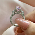 S925 Maxine Pink Stone Radiant Cut Three Stone Engagement Ring - Image 4