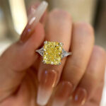 S925 Radiant Cut Yellow Stone Two-Tone Engagement Ring With Triangle Cut Side-stones - Image 3