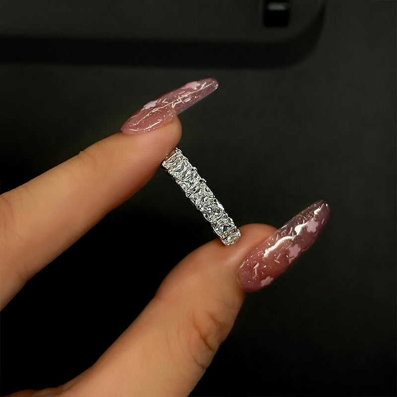 IMG-9695 S925 Unique Cushion & Radiant Cut Women's Wedding Band In Sterling Silver - Image 1