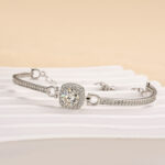 S925 1.0Ct Moissanite Halo Round Cut Bracelet In Sterling Silver