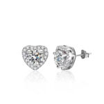 S925 1.0Ct*2 Moissanite Heart Shape Round Cut Earrings In Sterling Silver - Image 2