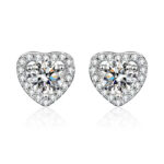 S925 1.0Ct*2 Moissanite Heart Shape Round Cut Earrings In Sterling Silver