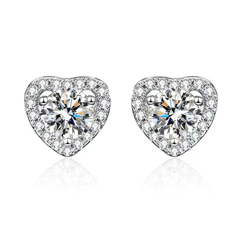 JE484PMSS-3 S925 1.0Ct*2 Moissanite Heart Shape Round Cut Earrings In Sterling Silver - Image 1