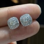 S925 Moissanite 0.9Ct*2 Double Halo Round Cut Stud Earrings In Sterling Silver