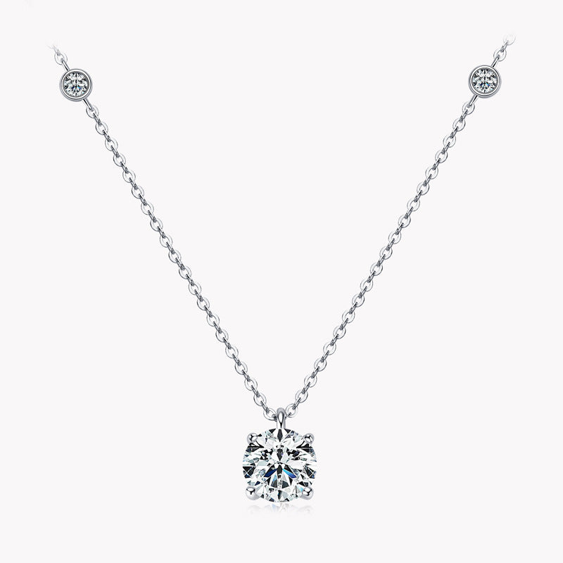 N377PMSS-2 S925 Moissanite 2.0 Carat Round Cut Pendant Necklace - Image 1