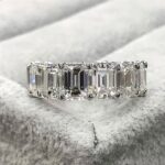 S925 Eternity Emerald Cut Simulated Diamonds Women's Wedding Band