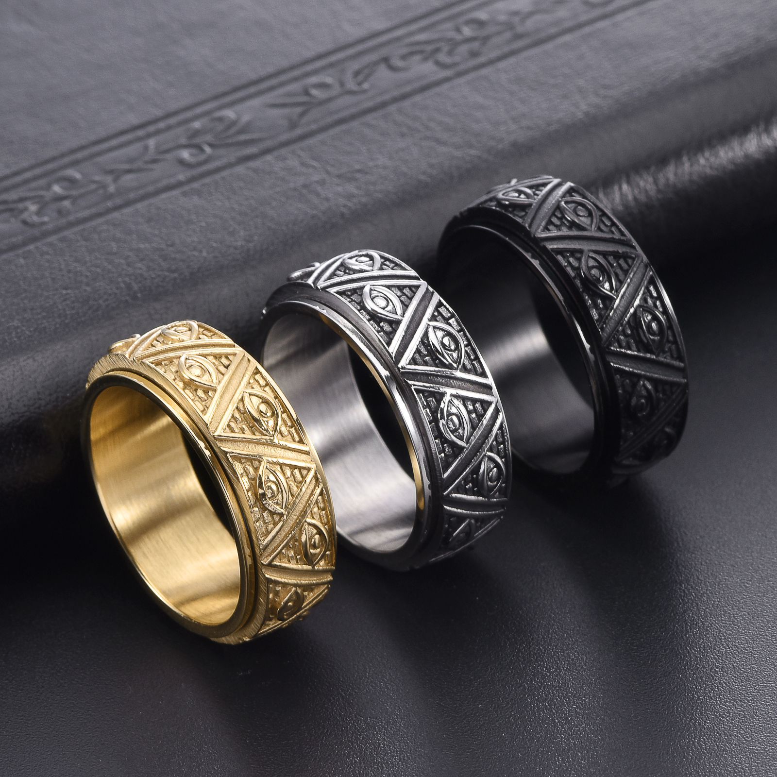 O1CN01ECnbAV1zNZKfmHtqT-2200741206702-0-cib Tungsten Carbide Triangular Pyramid The Eye of God Men's Wide Wedding Band - Image 1