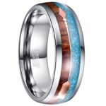 Tungsten Steel Men's Wedding Band with Wood and Turquoise Inlay - Image 4