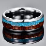 Tungsten Steel Men's Wedding Band with Wood and Turquoise Inlay - Image 3