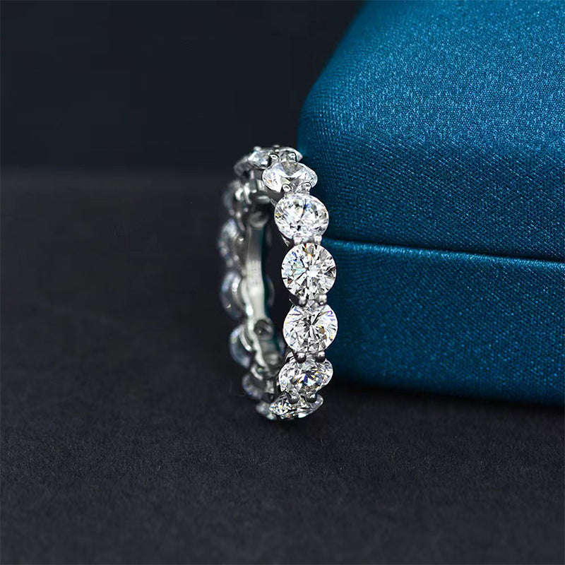 WB005S-12 S925 Classic Eternity Round Cut Women's Wedding Ring Band for Anniversary - Image 1
