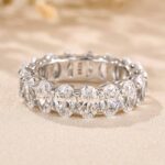 S925 Eternity Oval Cut Simulated Diamonds Wedding Band