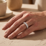 S925 Eternity Oval Cut Simulated Diamonds Wedding Band - Image 2
