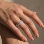 S925 Eternity Oval Cut Simulated Diamonds Wedding Band - Image 3