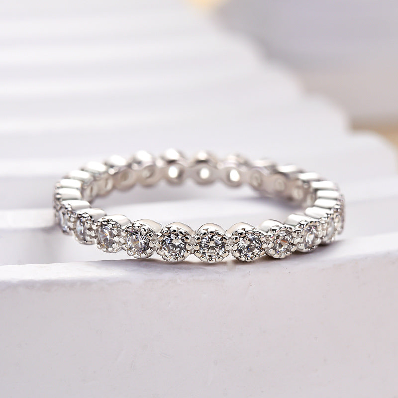 WB053S-1 S925 Vintage Pave Wedding Band In Sterling Silver - Image 1
