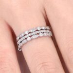 S925 Art Deco Half Eternity 3PC Stacking Wedding Band Set In Sterling Silver - Image 2