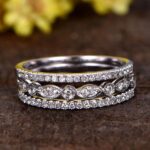 S925 Eternity 3PC Stacking Wedding Band Set In White Gold Plated