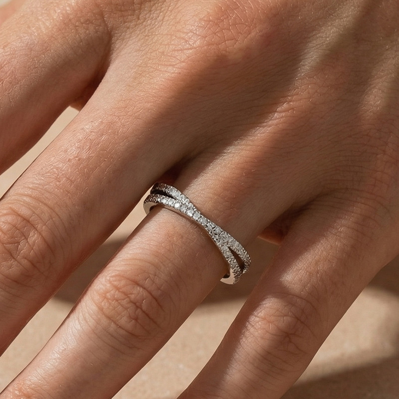 WB188PM-3 S925 Maxine Moissanite 2.0 Ct X Criss Cross Wedding Band - Image 1