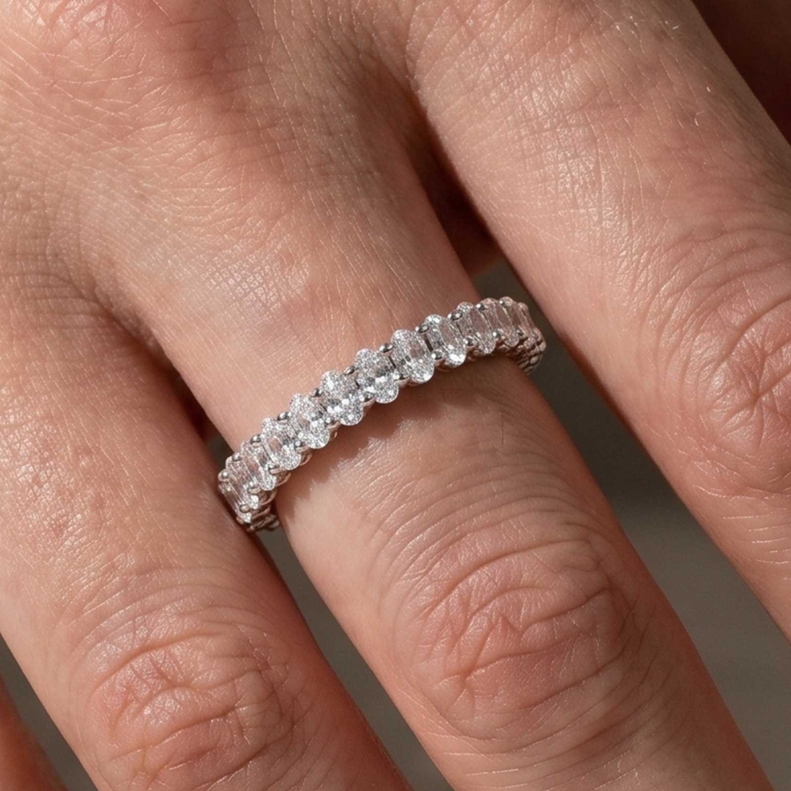 WB213PS-31 S925 Eternity Oval Cut Simulated Diamond Wedding Band Ring For Women In Sterling Silver - Image 1
