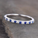 S925 Half Eternity Blue And White Sapphire Wedding Band For Women In Sterling Silver